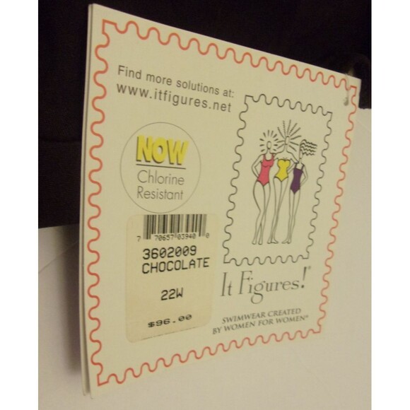 It Figures! One Piece Swimsuit Sz. 22W Chocolate Blue Tummy Thinner New NWT - Picture 7 of 8